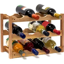Relaxdays Weinregal Walnuss mit 3 Ebenen für 12 Flaschen Wein, H x B x T: 28 x 21 cm, natürlich, Holz, Holz