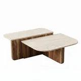 moebel17 Couchtisch Beige/Braun Walnuss 90 x 33 x 90 cm