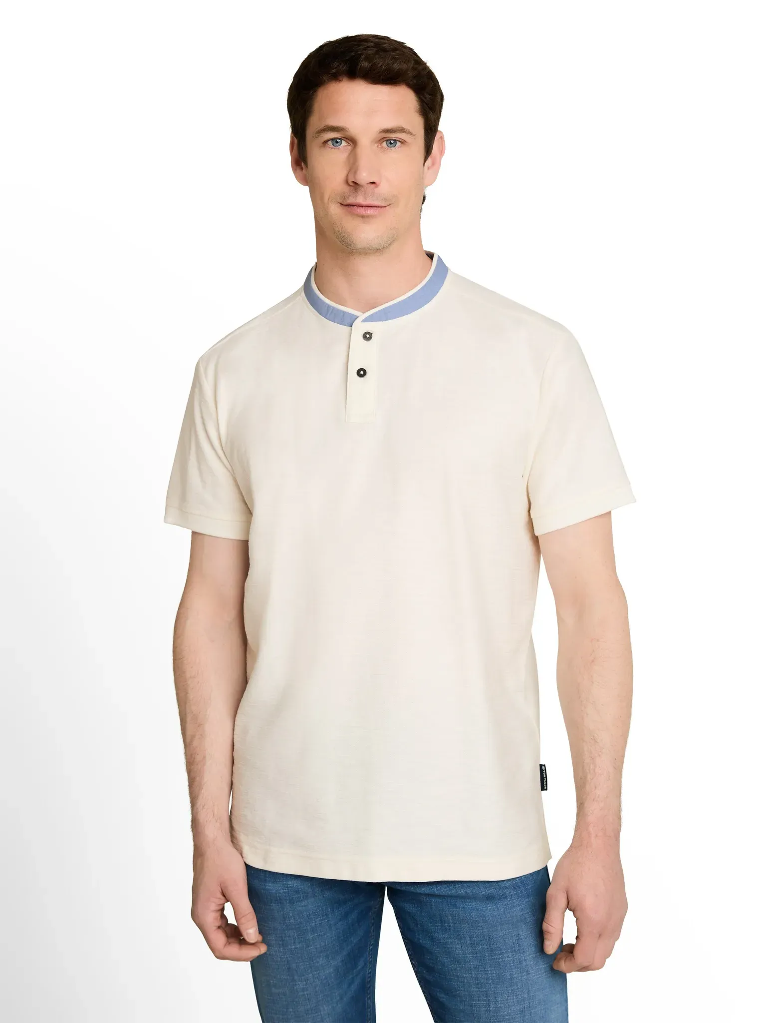Kurzarmshirt TOM TAILOR, Jungen, Gr. 3XL, gardenia weiß, Single Jersey, Obermaterial: 80% Baumwolle, 20% Polyester, unifarben mit Farbeinsatz, regular fit hüftbedeckend, Rundhals, Shirts, mit kurzer Knopfleiste