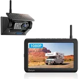 eRapta Magnetisch Solar Rückfahrkamera Kabellos mit 7" 1080P Monitor: 9600mAh Akku 1 Mins DIY Installation & Dual-Split Funk Rückfahrkamera, IP69K Wasserdicht Rückfahrkameras für Auto, LKW, Van, RV