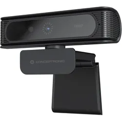 Conceptronic AMDIS09B 1080p Webcam mit Windows Hello Gesichtserkennung, 2 MP, 19