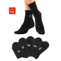Socken H.I.S, Damen, Gr. 39-42, schwarz, Baumwolle, Elasthan, Polyamid, uni und gemustert, normal, Socken, mit hochwertiger Stickerei