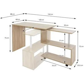 ML-Design Eckschreibtisch Drehbar L-Form Computertisch Sonoma Eiche 150x88x75 cm
