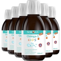 NORSAN Omega 3 FISK Fischöl hochdosiert 6er Pack (6x 150 ml) / Omega 3 für Kinder 1.120mg pro Portion/Omega 3 Öl mit EPA & DHA/Tagesdosis 1 TL Omega 3 Premium Öl/Easy Fish Oil für Kinder