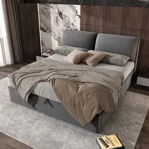 SOFTWEARY Stauraumbett mit Lattenrost, Bettkasten und 3 Schubladen, Kopfteil mit verstellbaren Kissen, Polsterbett, Samt Grau