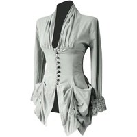 Damen Cosplay Renaissance Viktorianische Bluse Dressy Vintage Mittelalter Piratenhemd Bauernoberteile Halloween Kostüme, grau, XXL