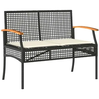 vidaXL Gartenbank mit Kissen Schwarz Poly Rattan Akazienholz