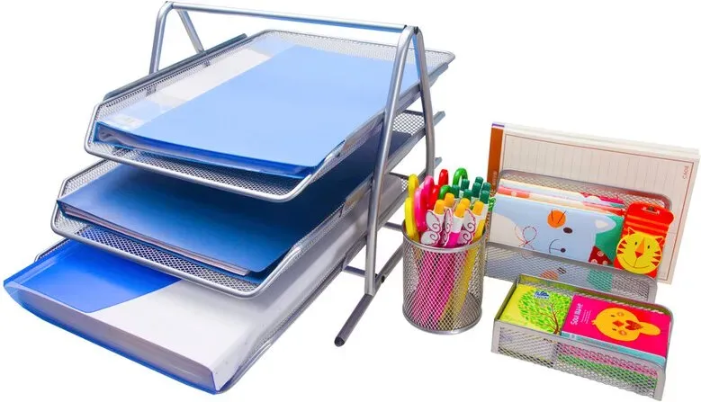 Senhoglb Schreibtisch-Organizer 4-teiliges Set, silberfarben