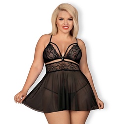 Babydoll & Thong - Size Plus, 2 Teile, schwarz, XXL