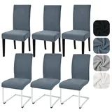 Alishomtll Stuhlhussen 6er Set Universal Stretch Kurzflor Stuhlhussen Schwingstuhl Elastische Abnehmbare Streifen Stuhlbezug Waschbarer Stühle Schutz für Küche Esszimmer Hotel Bankett (Grau, 6 Stück)