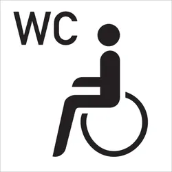 WC-Schild, WC + Piktogramm Barrierefrei - 150x150 mm Folie selbstklebend