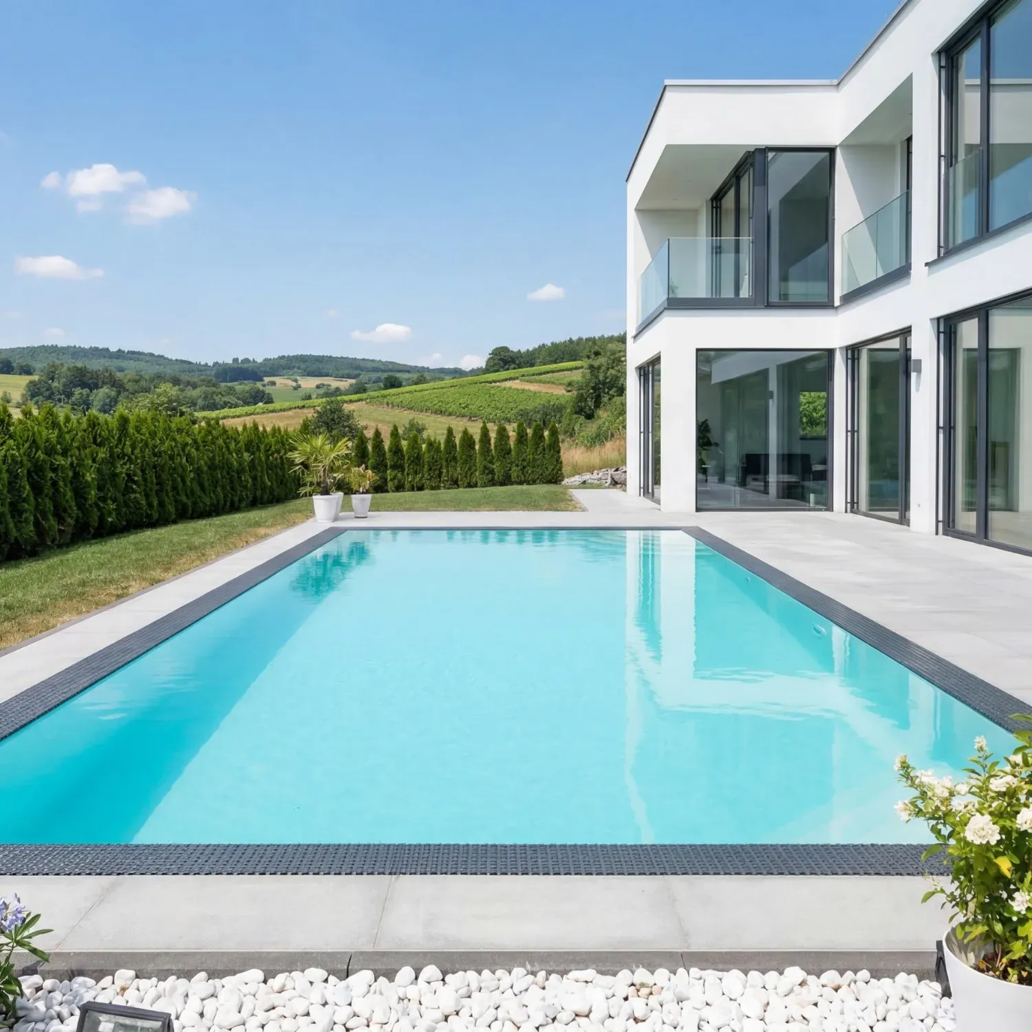 Fertigpool Infinity® Bay 3,5x7,0m mit Überlauf | Überlauf-Schwimmbecken: Fertig montiert, verrohrt und verkabelt
