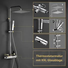 Görbach Regendusche Duschset mit Duscharmatur Komplettset, Edelstahl Duschsystem mit Thermostat, Überkopfbrause, Handbrause, Duschstange Chrom (2020CP)