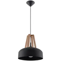 ETC Shop Pendelleuchte schwarz Hängeleuchte natur Holz Wohnzimmerlampe Decken Hängelampe, Metall rund,1x E27, Dxh 30x100 cm,
