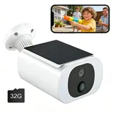 Überwachungskamera Solar Kabellos 4MP, IP Kamera WLAN Camera Outdoor mit Farbnachtsicht, PlR, Intelligente KI und Ton-Lichtalarm, 32GB - Weiß