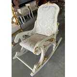 Casa Padrino Schaukelsessel Casa Padrino Barock Schaukelsessel Silber / Beige / Creme / Weiß / Gold - Handgefertigter Schaukelstuhl mit Armlehnen und Fußstütze - Barock Möbel - Wohnzimmer Möbel im Barockstil