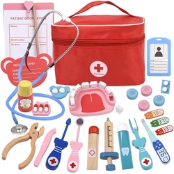 Inshow Spielzeug-Arztkoffer Arztkoffer Kinder, Holz Doktor Spielzeug mit Stethoskop bunt