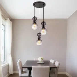 GLOBO Pendelleuchte Hängelampe Esszimmerleuchte Rauchglas 3-Flammig E27 schwarz matt