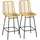 Homcom Barhocker 2er Set, Barstuhl mit Rattenoptik, Tresenhocker mit Rückenlehne, Küchenstühle integrierter Fußstütze, für Küche, Wohnzimmer, Esszimmer, Boho-Stil, Gelb