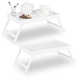 relaxdays Tabletttisch 2 x Betttablett Bambus weiß weiß