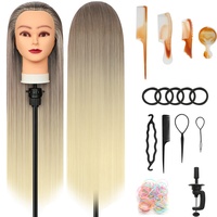 Trainingsköpfe, 28 inch Frisierkopf für Frisöre 100% Synthetikfaser-Haar Übungskopf,mit DIY Stricken Kit und kostenlose Tabelle Clips (Golden)