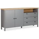 Homestyle4u 2493, Stilvolles Sideboard Kommode in Grau 166,5 cm Natur Holz Schrank Schubladen Anrichte Wohnzimmerschrank