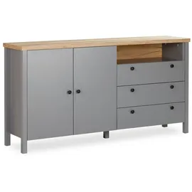 Homestyle4u 2493, Stilvolles Sideboard Kommode in Grau 166,5 cm Natur Holz Schrank Schubladen Anrichte Wohnzimmerschrank