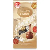 Lindt Schokolade LINDOR Mischung | Promo | 4 x 137g Beutel | ca. 10 LINDOR Kugeln mit zartschmelzender Füllung in den Sorten Milch, Dark 60%, Weiß, Haselnuss | Pralinen-Geschenk | Schokoladen-Geschenk