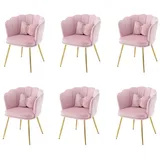 Merax Polsterstuhl mit Schleife Zierkissen (6 St), Esszimmerstuhl mit goldenen Metallbeine,Sessel,Samt,für Schminktisch rosa