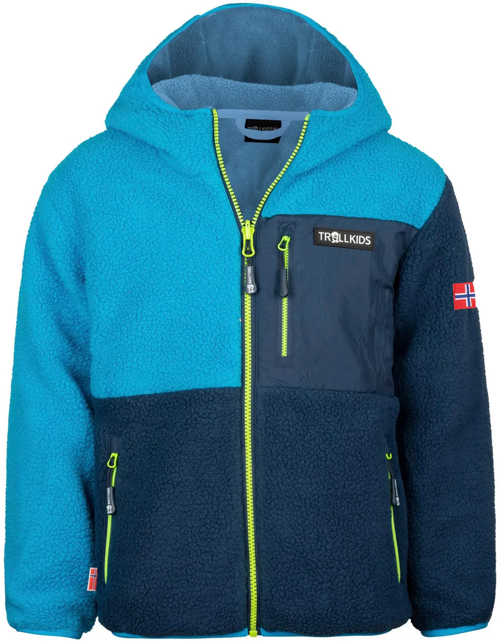 Trollkids Aurlandsfjord Fleecejacke Kinder in vivid blue-night sky-cool lime, Größe 128 - blau