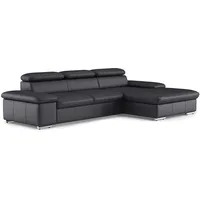 CAVADORE Leder-Schlafsofa Valerie mit XL-Longchair / Eckcouch mit Schlaffunktion, Kopfteilverstellung + großem Longchair / 286 x 73 x 174 / Echtleder Schwarz