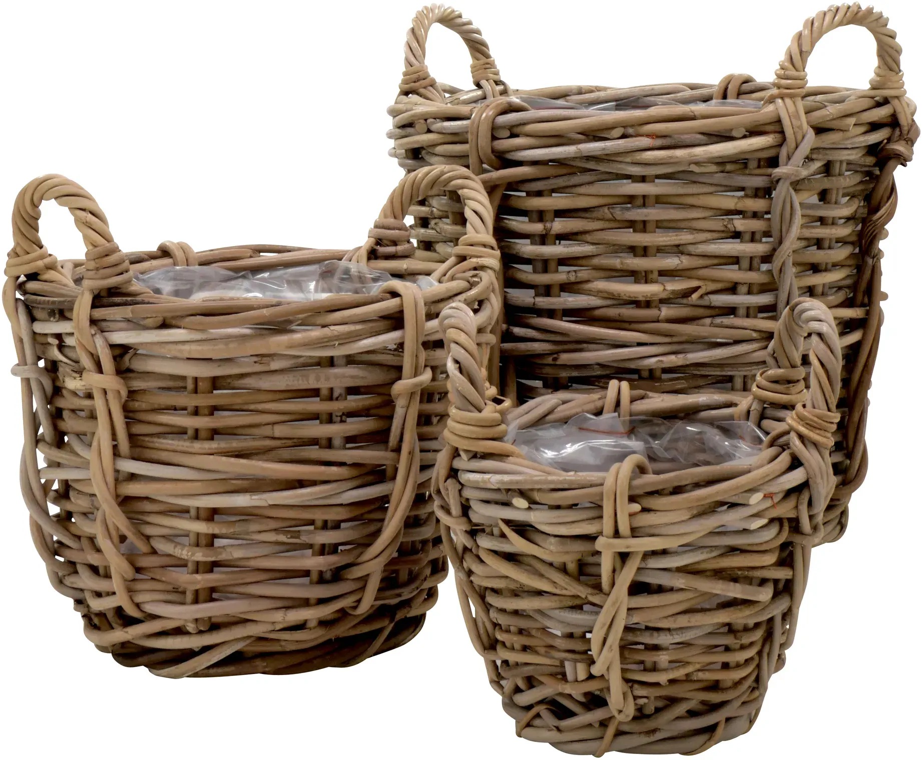 Korb Rattan S/3 D30/42/53cm mit Folie H29/42/51cm  - natur