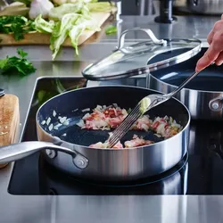 Geneva Sauteuse aus Keramik 24 cm + Glasdeckel - Silber Rund Keramik Greenpan