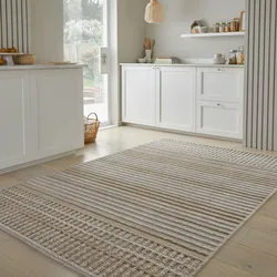 Kadima Design Maschinenwaschbar Streifenteppich `Otter Ian`, ideal für das Familienleben. Farbe: Beige, 200x320 cm