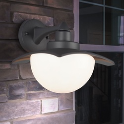 Außen Wandleuchte Laterne in Alu Anthrazit Haustür Wandlampe, 1x E27, Kugel weiß Lampenschirm, BxH 20x21cm, Gartenhaus Garage Balkon