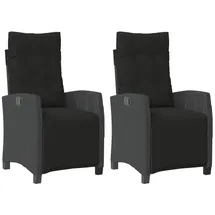 vidaXL Gartensessel mit Fußteil 2 Stk. Verstellbar Schwarz Poly Rattan