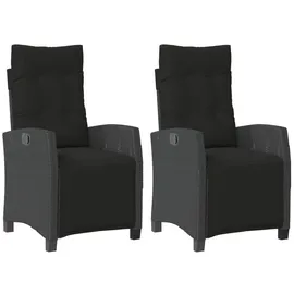 vidaXL Gartensessel mit Fußteil 2 Stk. Verstellbar Schwarz Poly Rattan