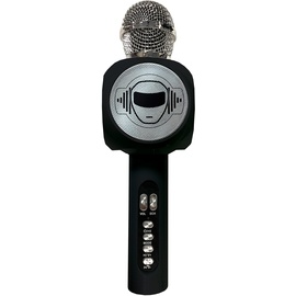 Lexibook Drahtloses Mikrofon mit Lautsprecher und Lichtern, Bluetooth®, Stimmwechselfunktion, Lichteffekte, Mikro-SD-Steckplatz, USB, Schwarz/Silber, MIC260