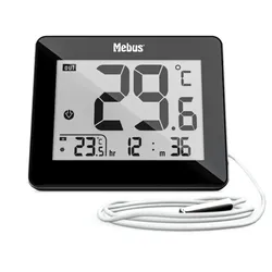 Mebus 48432, Elektronisches Umgebungsthermometer, Indoor/Outdoor, Digital, Schwa