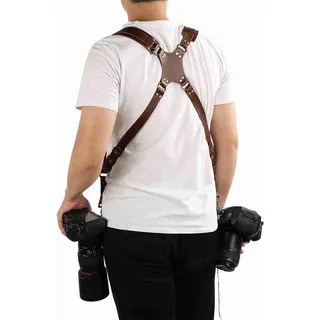 Kamera -Kabelbaum für 2 Kameras, Dual -Schulter -Leder -Kamera -Gurt mit schnellen Freisetzungen, verstellbare Leder -Digitalkameras Schultergurt -Gurtzubehör