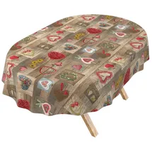 ANRO Tischdecke abwaschbar Herzen Oval 180 x 140 cm Braun