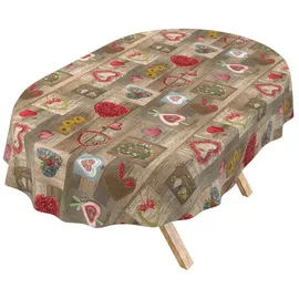 ANRO Tischdecke abwaschbar Herzen Oval 180 x 140 cm Braun
