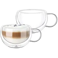 Wilmax | Thermogläser mit Henkel | 2er-Set | 250 ml | Doppelwandige Kaffeegläser | Latte Macchiato Gläser Set | Cappuccino Gläser mit Henkel | Teegläser | Trinkgläser | Thermotasse