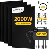 Powerness Balkonkraftwerk,JA Solar 2000W Bifacial Glas-Glas Module und Growatt NEO 1600M-X2 Mikro-Wechselrichter,8x Anschlusskabel für Balkonkraft...