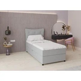 panda möbel Boxspringbett, 100cm x 200cm, Grau, mit Bettkasten, Matratze und Topper, Einzelbett, Nevada Panda Möbel - Hellgrau