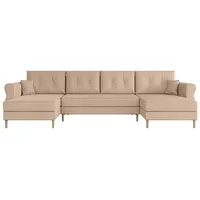 ALTDECOR Ecksofa HERMES-U mit Schlaffunktion und Bettkasten, Polstercouch in U-Form, rückenecht gepolstert, Wohnlandschaft ideal als Gästebett HE... - Beige