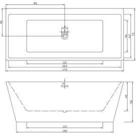 SANOTECHNIK Style freistehende Badewanne 170 x 59 cm (doppelwandig)