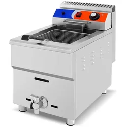 Gas-Fritteuse 17 Liter mit 1 Becken und Ablasshahn für die Gastronomie. Tischfritteuse für die Küche von Bar und Restaurant.