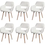 MCW 6er-Set Esszimmerstuhl MCW-A50 II, Stuhl Küchenstuhl Polsterstuhl, Holz Stoff/Textil Bouclé (450g/m2) MVG ~ creme