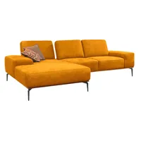 Ecksofa W.SCHILLIG "run" Sofas Gr. B/H/T: 279cm x 88cm x 178cm, Stoff S37, Recamiere links, mit Sitztiefenverstellung, gelb (brandy s37) mit Holzsockel, Füße in Schwarz pulverbeschichtet, Breite 279 cm